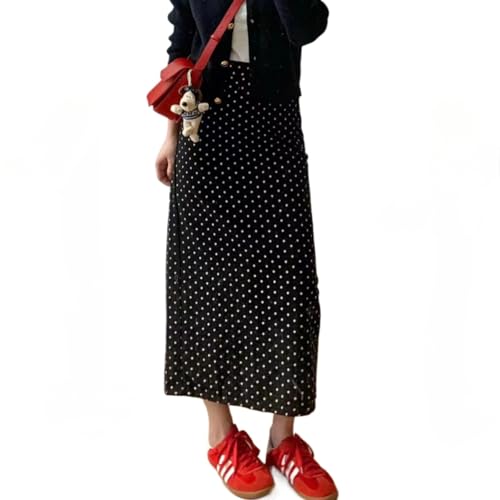 Polka Dot Skirt for Women A Line Skirt Black and White Skirt Straight Midi Skirts for Work 90s Vintage Skirt
