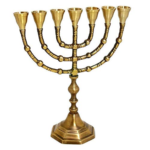 Antique Authentic Solid Copper 10 Inch Bronze Israel Temple Menorah Candle Holder