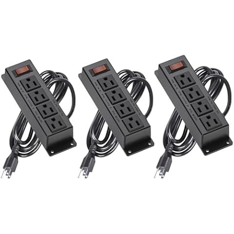 3PCS Mountable Power Strip with 4 Outlet, Wall Mount Under Desk Power Strip with 10ft Cord, Flat Plug Power Socket for Home, Office, Industrial, Black Cover
