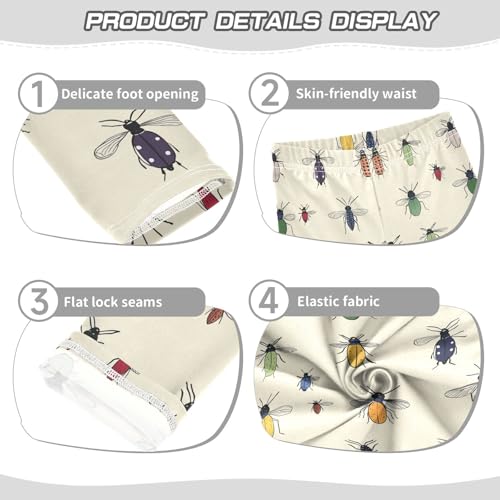 Wusikd Small Insects Girls' Leggings Toddler Doodles Beige Kids Yoga Pants Dance Active Tights 4T3