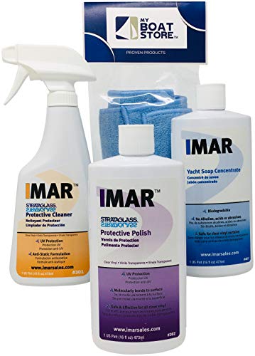 MyBoatStore Bundle Includes 16 Ounce Bottles of Imar 301 Strataglass Cleaner 302 Polish 401 Yacht Soap with 1 Microfiber Detailing Cloth (4 Total Items)