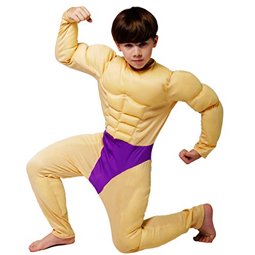 DSplay Boy's Muscle Suit Costume Weightlifter Jumpsuit (4-6Y)
