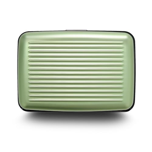 Image of OGON -DESIGNS- Aluminum card holder, RFID protection against fraud and demagnetization, compact wallet, Smart Case STOCKHOLM model (Aluminum Matcha, Extra-secure lock)