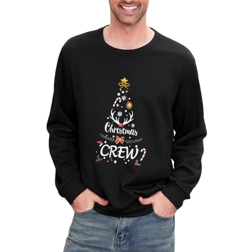 Ingerie Men Crewneck Sweatshirt, Christmas Holiday Graphic Print Top Long Sleeve Pullover Sweatshirt For Men, Christmas Tree, L
