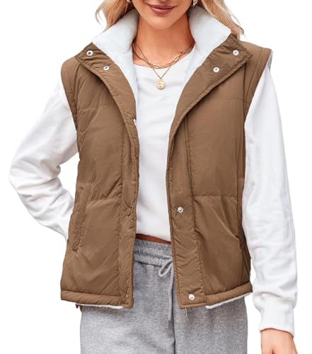 ZAFUL Womens 2024 Fall Cropped Puffer Vest Reversible Zip Up Quilted Vest Sleeveless Winter Fleece Jacket Outerwear