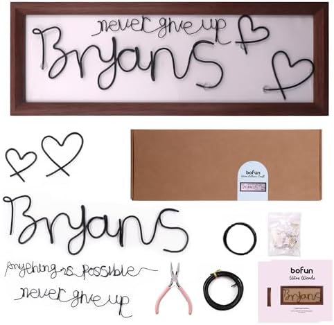 Home Deco Word Sign Diy Metal Art Kit with Picture Frame + Aluminum Wire + Fixing Accessories for Custom Words, Quotes & Wall Decor - Ideal for Home, Office & Handmade Gifts (Walnut Brown- Black Wire)