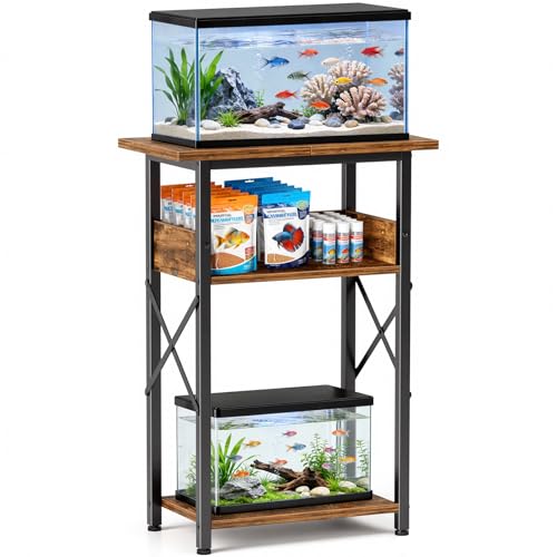 MZNZ 10 Gallon Fish Tank Stand with Storage Shelves, 3-Tier Aquarium Stand with Rust-Proof Metal...