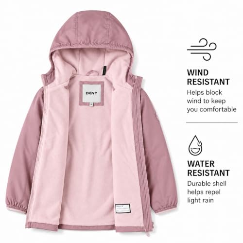 Image of DKNY Girls Midweight Jacket, Anorak Windbreaker, Polar Fleece Lined, Hooded