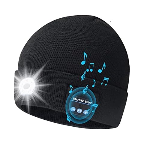 DLDER Bluetooth Beanie Hat with Light, Unique Tech Gifts for Men Husband Him Teen, Wireless Headphones for Fishing Jogging Working, Christmas Stocking Stuffers Black Cover
