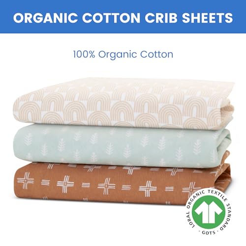 Image of Delta Children Fitted Crib Sheets for Girls and Boys - 100% Organic Cotton Crib Sheet for Standard Crib and Toddler Mattresses - 28x52 Inch - GOTS Certified (Pack of 3), Neutral Boho