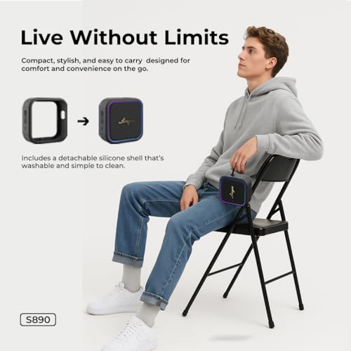 Image of Lenyes S890 Portable Speaker | 15W Power | RGB Dynamic Lights | IP66 Waterproof | Bluetooth 5.3 | 2600mAh Battery | Type-C Fast Charging | Lenyes Audio App Connectivity | Washable Silicone Shell black