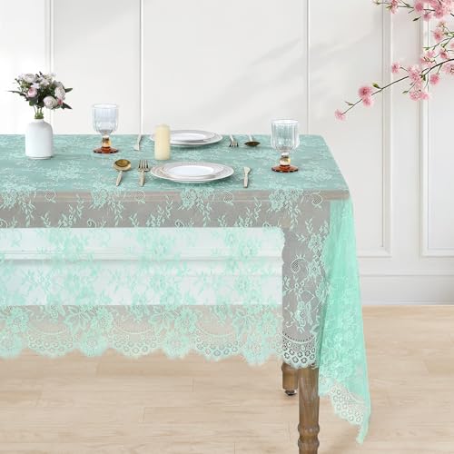 B-COOL Vintage Lace Tablecloths 60x120 Inch Green Wedding Floral Overlays by B-COOL - Used condition - Image 3