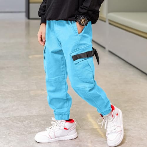 Image of Boys Cargo Pants Cotton Casual Pants Elastic Waist Hiking School Uniform Sweatpants Joggers