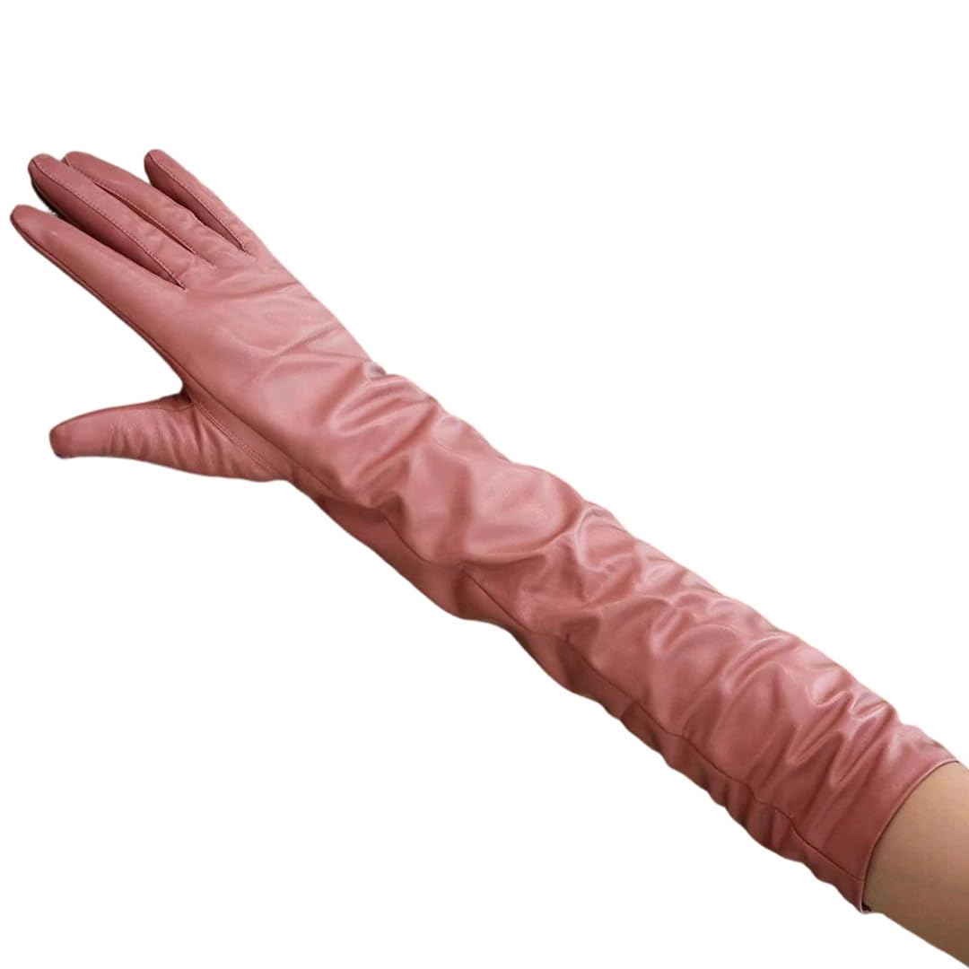 Kelsiop Damen-Handschuhe, rosa, echtes Leder, warm, modisch, Cosplay, Party, Abend, elegant, maßgeschneiderter Stil