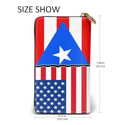 American flag and Flag of Puerto Rico Ladies Long Style Leather Purses Credit Card Billfold Handheld Wallet2