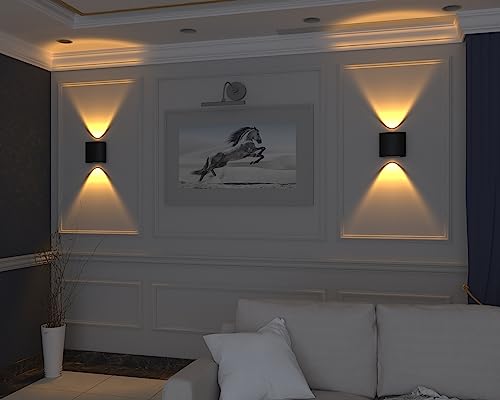 Image of PESCA 2 Watts 2 Ray Oval Up-Down Outdoor LED Outdoor Waterproof IP65 Exterior Wall Step Light Fixture Waterproof Lamp (Warm White, Black Body) 2 Way (Metal)