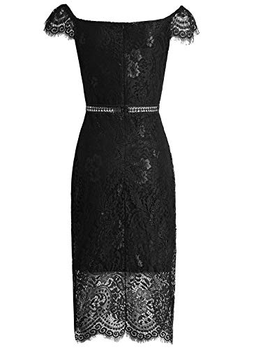 Women's Elegant Fixed V-Neck Classic Floral Lace Bodycon Cocktail Lace Dress (931B-1-2 Black, L) #TOP3