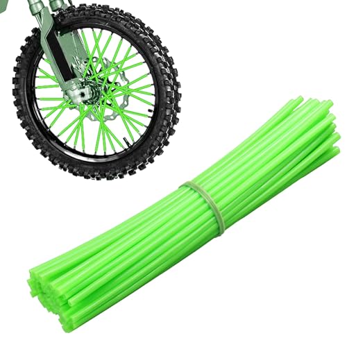 Image of NTHREEAUTO 72PCS Dirt Bike Spoke Skins Covers Motorcycle Wheel Wraps Pipe Universal for 8 inch-21 inch Rims Compatible with Harley Honda Yamaha Suzuki Kawasaki - Green