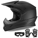 XFMT DOT Youth Kids Dirt Bike Helmet Full Face Motocross Helmets for Off-Road ATV Street Bike Four Wheeler Motorcycle with Goggles & Gloves, Matte Black X-Large