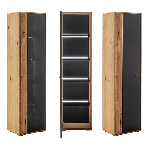 Lomadox Wohnwand Wohnzimmermöbel Set braun 5-teilig Wildeiche Teilmassiv | 1 Sideboard, 2 Vitrinen, 1 TV-Lowboard, 1 Couchtisch mit Beleuchtung – Bild 6