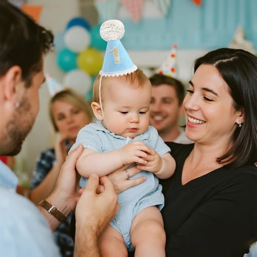 HSC 1st Birthday Hat, 1st Birthday Decorations for Boys, Baby Boy Party Hat with Shiny 1" and Big Pom Pom for Baby's Unforgettable 1st Birthday Celebration - Image 7