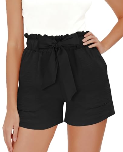 NLAND Shorts Mujer Verano Alta Cintura Pantalón Corto de Pierna Pantalones Corto Verano Mujer Shorts con Bolsillos para Diario Deportivos Correr，Negro，M