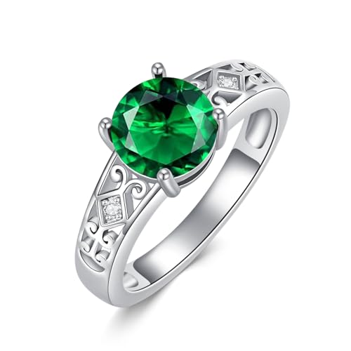 Lab Grown Emerald Ring 925 Sterling Silver Emerald Engagement Promise Ring for Mom Wife Ladies