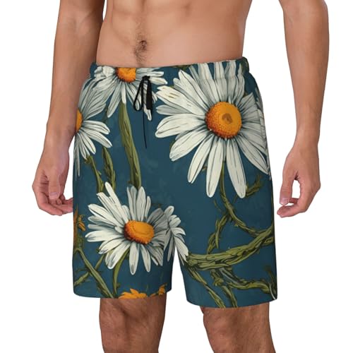 Daisy Flower Pattern Print Men Stylish Functionality Swim Trunks Breathable Beach Shorts Surfing Gym Fishing2
