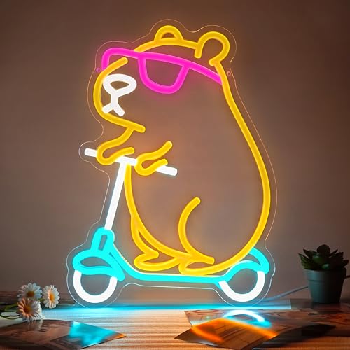 Image of Capybara Neon Sign Animal Shape Led Capybara Neon Light for Wall Decor Dimmable Led Light Neon Sign for Children's Room Party Decor Birthday Gift for Kids