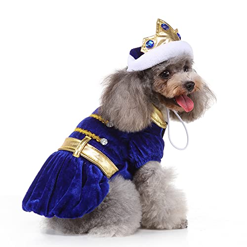 Mogoko King Dog Costume Blue Robe Gold Crown Pet Costume Halloween Puppy Dress Party Holiday Dog Dress #TOP3