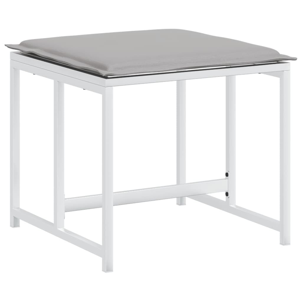 Mangloder - Sgabello da giardino con cuscino, 4 pezzi, in acciaio bianco e textilene, resistente alle intemperie, ai raggi UV, 40 x 40 x 35 cm, per balcone, terrazza, lounge all'aperto, seduta fino a