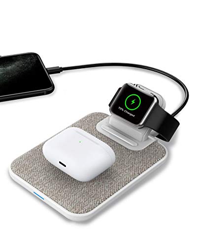 Mangotek 3 in 1 Wireless Charging Station Watch Charger Qi Fast Dock for iPhone,iPad and Apple Watch Pad with USB Port Compatible with iWatch 6/5/4/3/2/1,AirPods,iPhone 11/11Pro/X/XR/XS/8 MFi Certifie