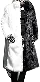 YCHUNHUI Faux Fur Coat for Mens Winter Fluffy Coat Outwear Long Parka Overcoat Thermal Cardigan Plush Overcoats Outwear (Black White,X-Large)