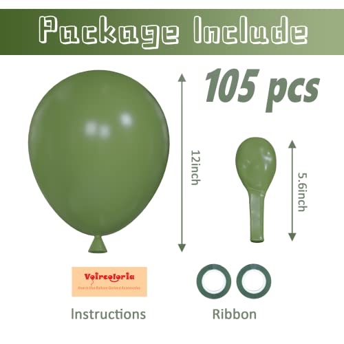Image of Voircoloria 105pcs Sage Green Balloons 12inch Olive Green Balloons for Birthday Graduation Baby Shower Wedding Anniversary New Year Party Decorations