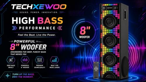 Image of TECHXEWOO Party Blaze X4, 200W Powerful Home Theatre System with 8-inch Woofer, Bluetooth, Digital FM, Karaoke, RGB LED Lights