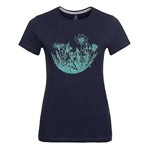Odlo T-shirt för kvinnor S/S Crew Neck Kumano Print T-shirt flerfärgad Diving Navy – Graphic Ss21 XS