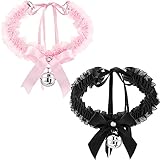 Geyoga 2 Pieces Bell Choker Collar Necklace Retro Choker Charm Lace Bell Collar Bowknot Necklace with Ribbon for Girls Women Cosplay