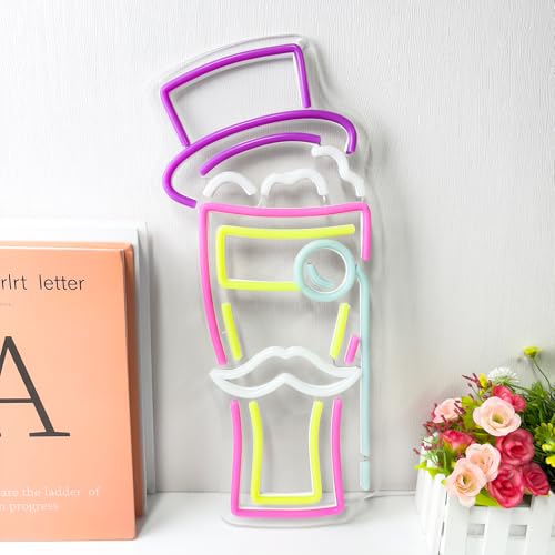 Image of BEER Neon Sign for Wall Decor, Gentleman Neon Bar Signs for Home Bar Pub Party Man Cave Club, Neon Beer Light with Dimmable, Beer Signs Decoration USB Powered with Switch