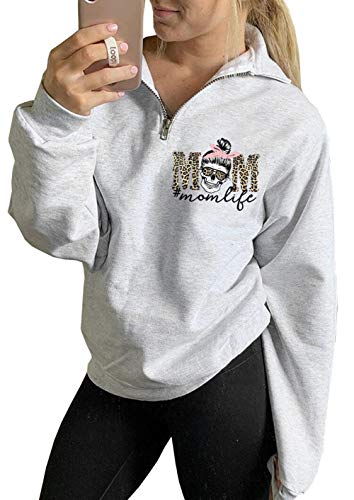 Taiuicy Women Mom Life Zip Up Pullover Sweatshirt Funny I Think Im Gonna Kick It With Mom Today Long Sleeve High Collar Quarter 1/4 Zip Coat (White 4, Xxl) #TOP29