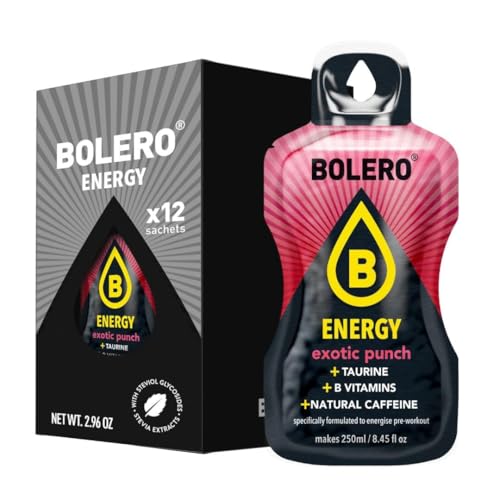 Bolero Energía | Bebida en polvo sin azúcar | Vegana y sin gluten | Para estilos de vida activos (12 x 7 g, EXOTIC PUNCH