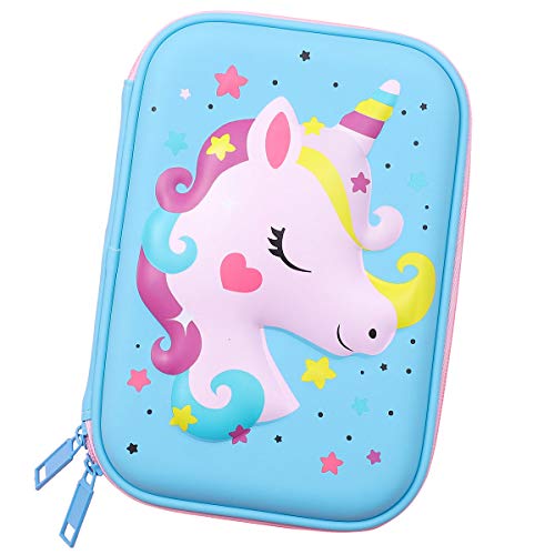 SOOCUTE Estojo de lápis unicórnio para meninas, grande capacidade, material escolar, caixa organizadora de canetas, bolsa para crianças e adolescentes (azul claro)