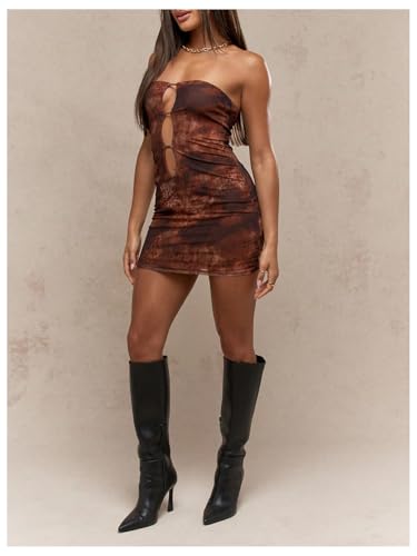 Image of Milumia Women's Tie Dye Cut Out Mini Tube Dress Sexy Bodycon Strapless Mesh Dresses Multicolor Small