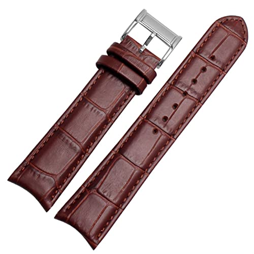 VYSLZ Banda de reloj de cuero genuina para la pulsera Ciudadana Seiko Curva Curve Fin de cuero negro Corias de color marrón azul(Brown silver)
