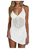 Milumia Women's Tie Backless Halter Crochet Dress Hollow Out Swimsuit Coverups Beachwear White Medium