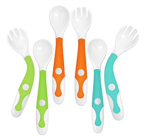 YIVEKO Baby Training Spoon Fork Set with Travel Case, Toddler Feeding Utensils Set Children Tableware Travel Set BPA Free Self-Feeding Learning Spoons Forks for Kids