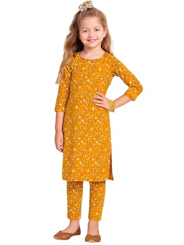 Image of A.T.U.N. (ALL THINGS UBER NICE) Girls Printed 3 /4 Sleeve Kurti and Pant Set | Stylish Traditional Ethnic Wear Salwar Suit Set for All Ocassions