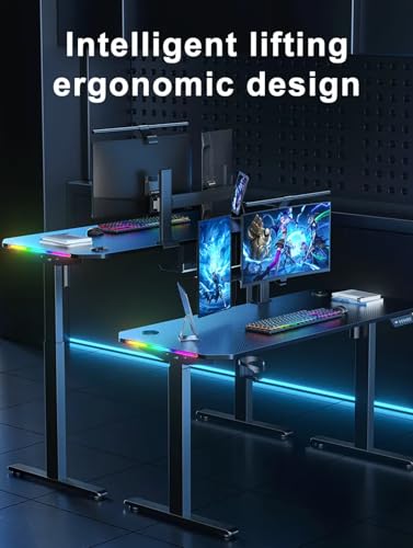 Image of Elevate Pro 1400 Electric Height Adjustable Desk | 1400x600 mm RGB Solid Wood Workstation | Motorized Sit-Stand Office & Gaming Table | Memory Preset | Ergonomic Standing Desk (Black)