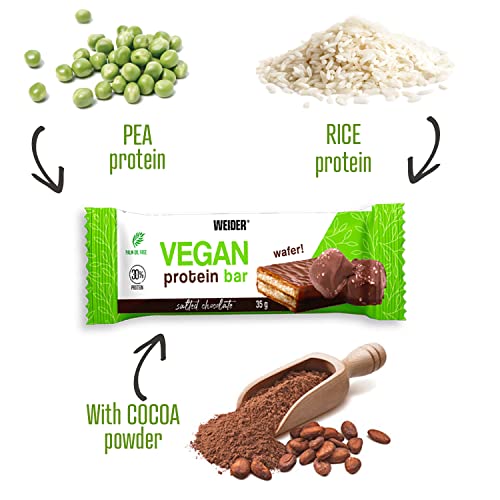 Weider Vegan Protein Bar (12x35g) Salted Chocolate Flavour. 100% Vegan Wafer Bar with 30% Pea and Rice Proteins, Crispy and Coated with Dark Chocolate. Palm oil free - Image 3