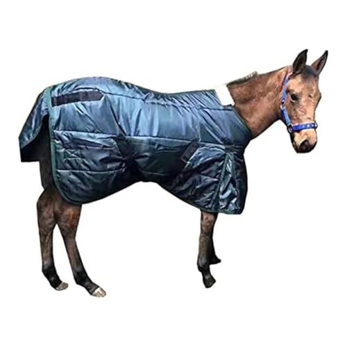 Image of La La Pet Waterproof Warm-Keep Horse Turnout Blanket Adjustable and Breathable Clothes for Horse Mini Pony Ripstop Medium Weight 220g Poly Fill for Winter Navy 40Inches