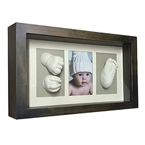 Frame met materiaal voor babyvoetafdrukken in 3D Foot of Hand (Grijze wengue, 30 x 20 x 5 cm)